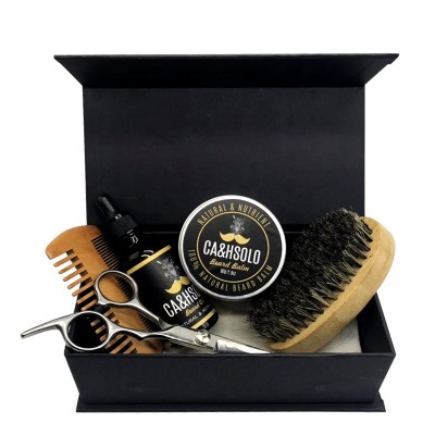 Private Label Natural NEW Perfect Men's Beard Care Gift Set Beard Oil Balm Brush Comb Scissor OEM Beard Grooming Kit